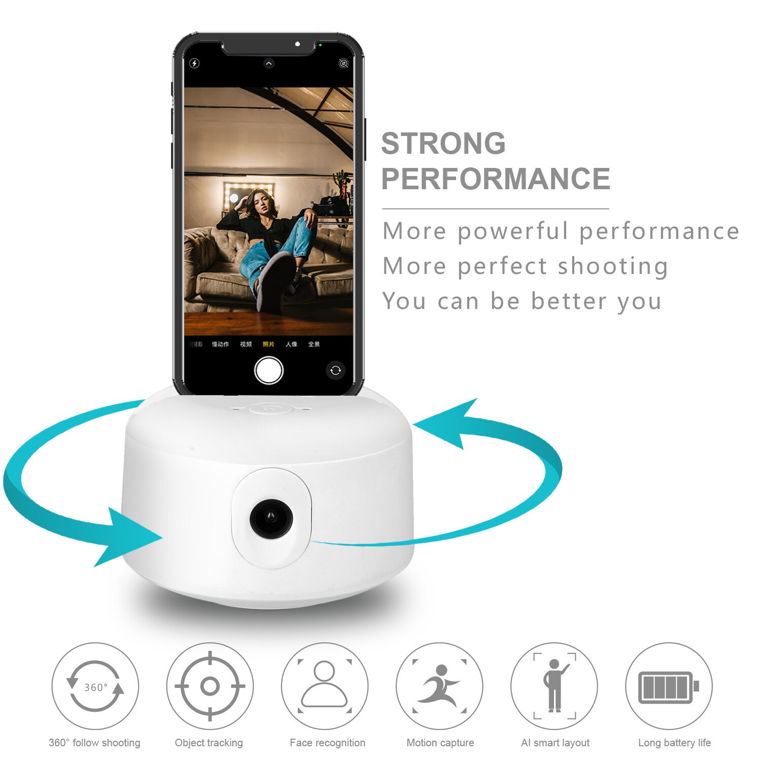 Selfie Auto Tracking Smart Schießen Halter 360-grad Rotation Telefon stehen Auto Gesicht Selfie Stick für Telefon Tablet Kamera stativ: white