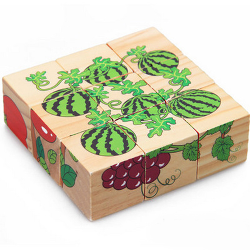 Holz Spielzeug Kinder Puzzle 3D 9 Stück Sechs Seitige Lernen Spielzeug Für Kinder Frühe Pädagogische Tier Obst Muster Kinder: Fruit