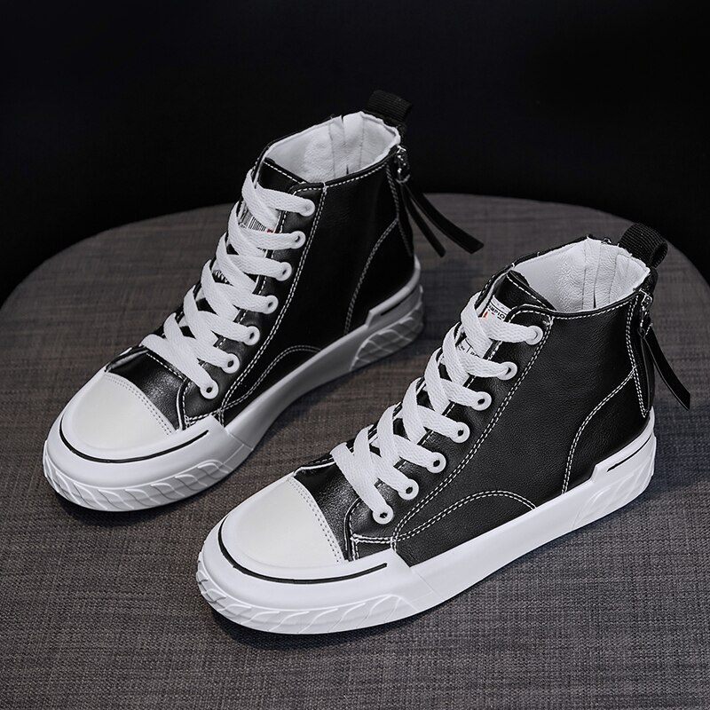 Herfst effen dames high-top skateboardschoenen klassiek wit zwart comfortabele platte schoenen