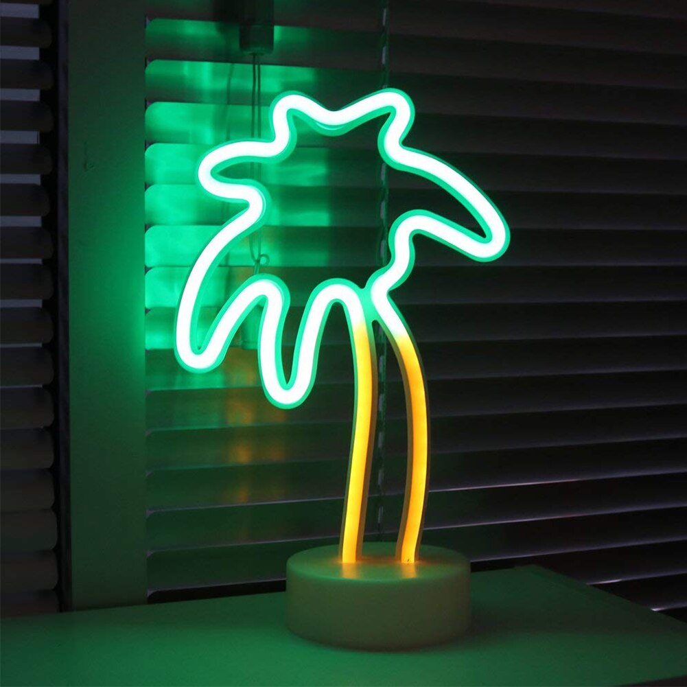 Regenboog Led Neon Light Teken Xmas Party Bruiloft Decoraties Kinderkamer Home Decor Flamingo Maan Eenhoorn Neon Lamp: coconut tree