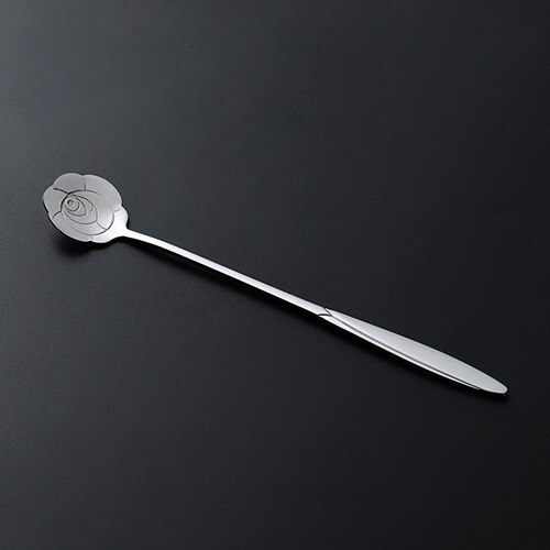 Långt handtag omrörning kaffesked rostfritt stål sked hem japansk söt kronblad efterrätt skedar gyllene hjärtformade: Rosform silver