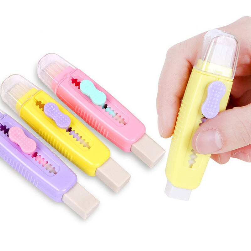 Eraser Telescopic Eraser for Kids Pick Roller Push-pull Rubber Erasers with Brush Penciles Accessories School Supplie