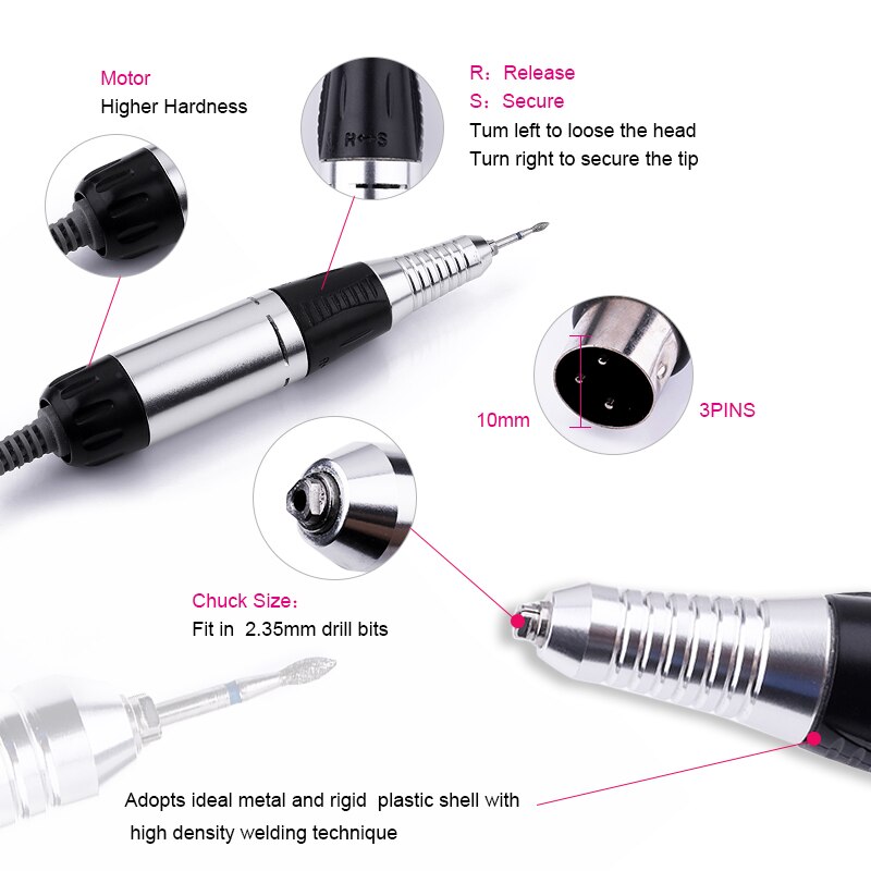 Koskoe Salon Elektrische Nail Boor Machine Apparatuur Set 30000Rpm Nagels Bestand Slijpen Pedicure Nail Art Gereedschap Acryl Gel