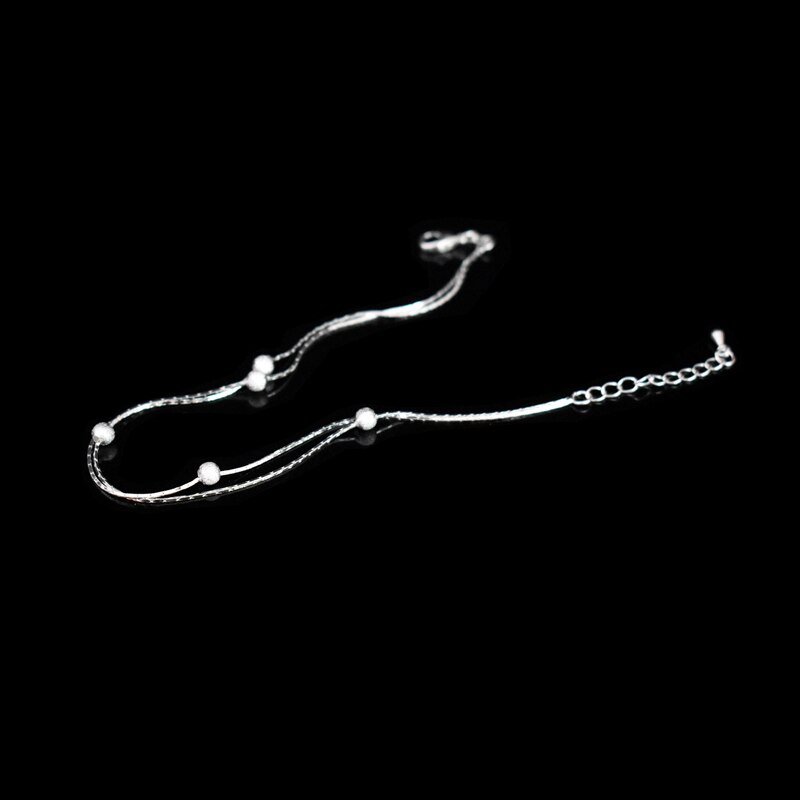 Neueste 925 Sterling Silber Doppel Schicht matt Perlen Fußkettchen Frauen Kleine Ball Anhänger Strand Fuß Kette Armbinde Schmuck