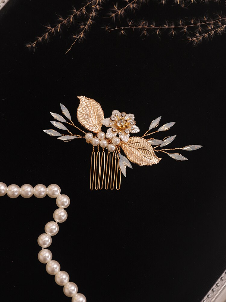Vintage casual gouden strass blad bruids haarspeld vrouwen en meisjes bloem haaraccessoires bruiloft haar kam: Default Title