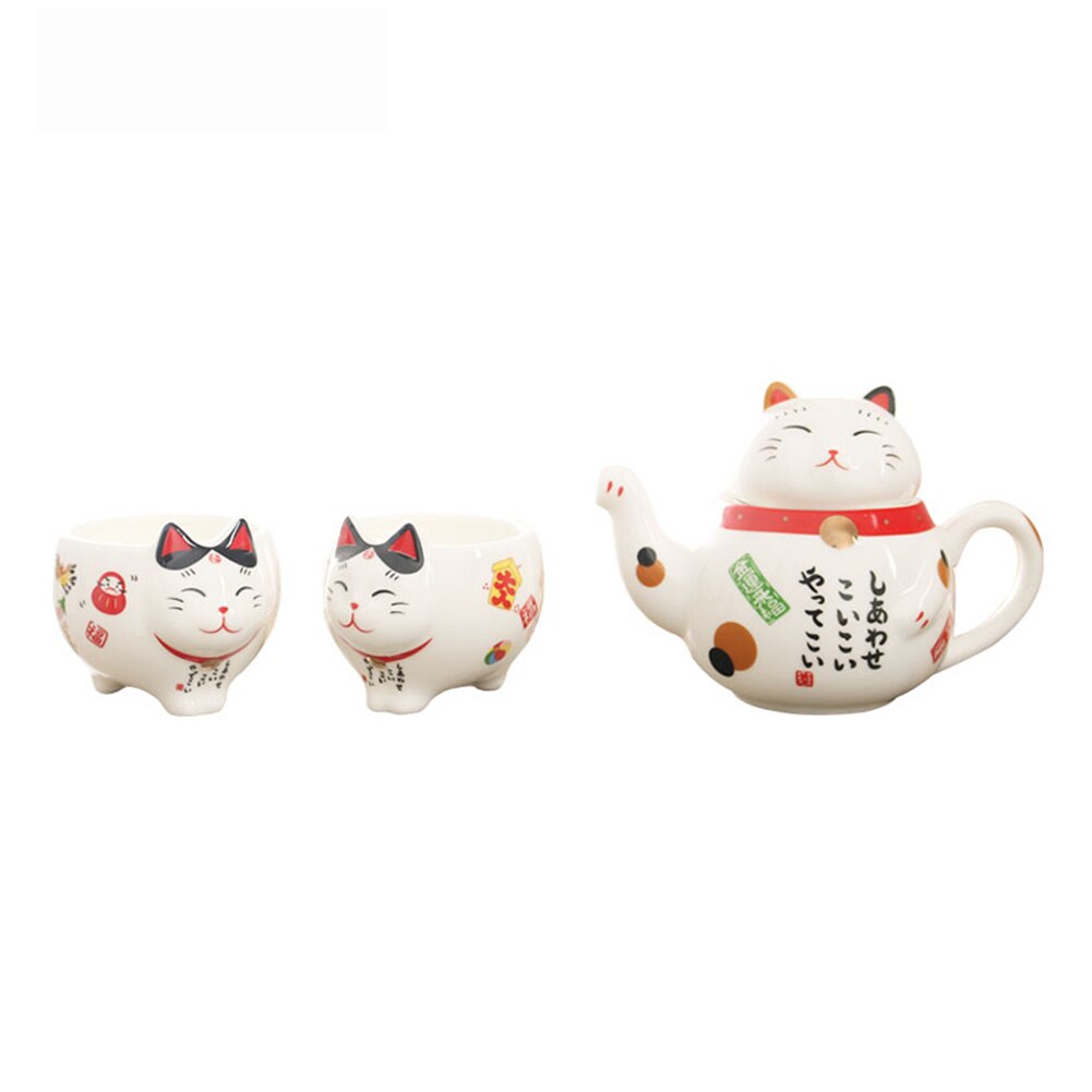 Théière en céramique en forme de chat Plutus, 2 tasses mignonnes en forme de chat porte-bonheur, café et lait, ensemble de 3 pièces/lot