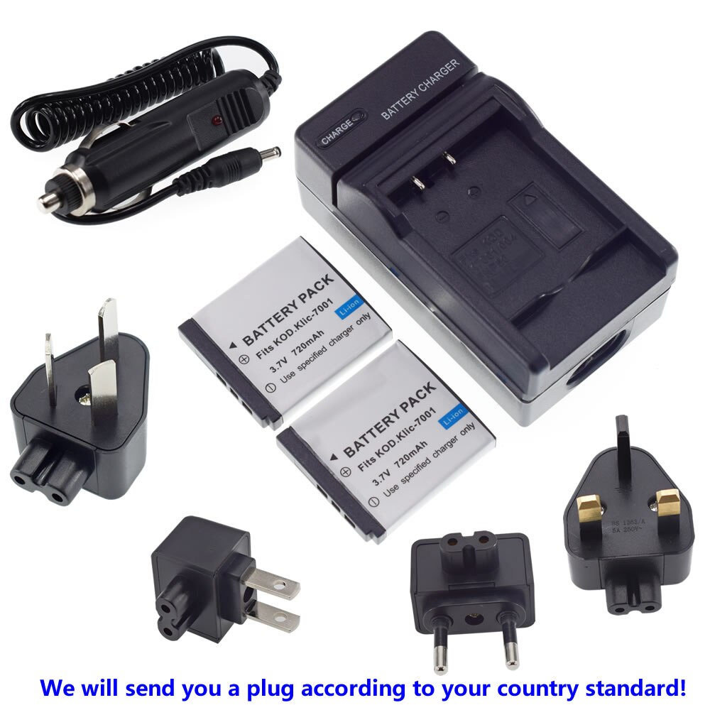 BLi-286 Battery(2-Pack) + Charger for Polaroid t1031 t1035 t1234 t1235 t1235uc KLIC-7001
