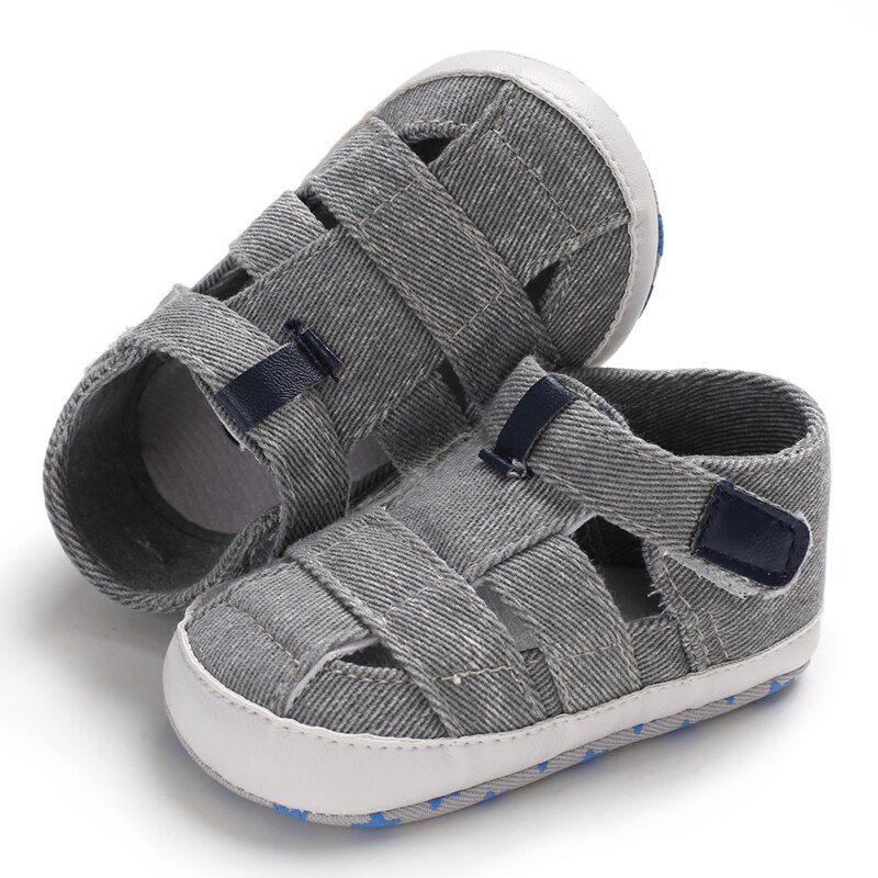 Småbarn pojke skor spädbarn bebis flickor pojkar rosett anti slip canvas andas barnvagn spjälsäng skor bekväm mjuk sula sneaker: Grå / 0-6 månader