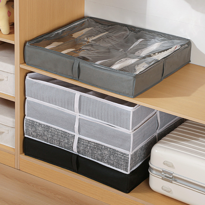 12 compartment shoe storage box, foldable and transparent lid, organizer for storing shoes under the bed