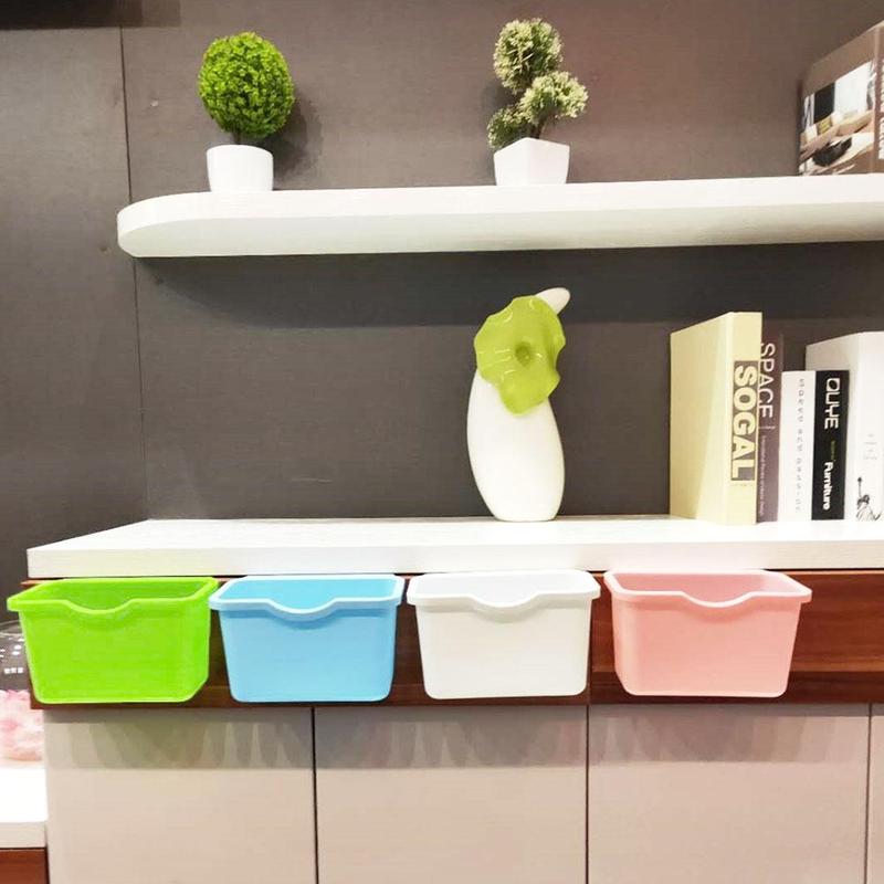 1Pc Hanging Trash Can Kitchen Cabinet Door Plastic Basket Hanging Trash Waste Dump Bin Desktop Storage Garbage Storage Box