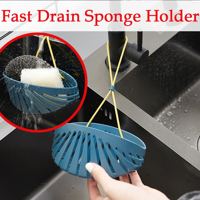 Fast Drain Sponge Holder For Kitchen Sink Scouring Sponge Pad Stand Basket Durable Sponge Storage Shell Kitchen Organizers Tools