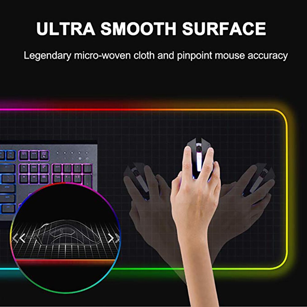 Seenda led lys musemåtte rgb tastatur musemåtte skrivebordsmåtte farverig overflade musemåtte vandtæt multi-størrelse skridsikker musemåtte