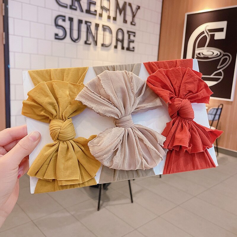 3 Stks/set Baby Hoofdband Big Bows Pasgeboren Hoofdbanden Hoofdbanden Voor Meisjes Effen Kleur Kids Baby Tulband Baby Haar Accessoires: set 1