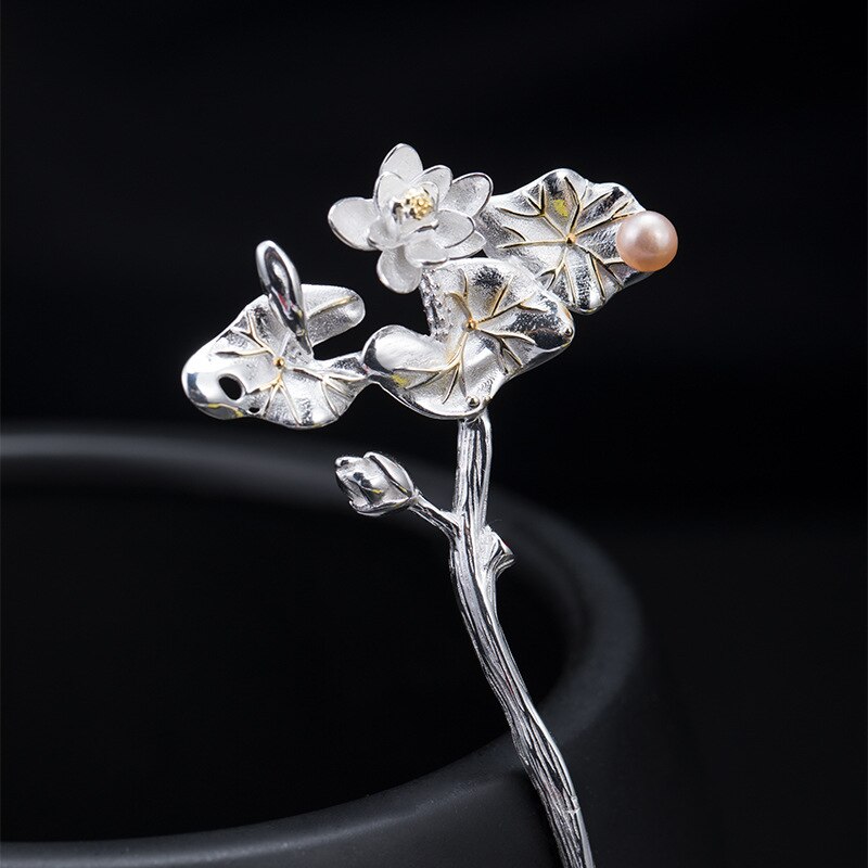 Lotus Bloem Bladeren Haaraccessoires Voor Vrouwen Vlechten Bruiloft Haar Sieraden 925 Sterling Zilveren Parel Chinese Japanse Haar Stok