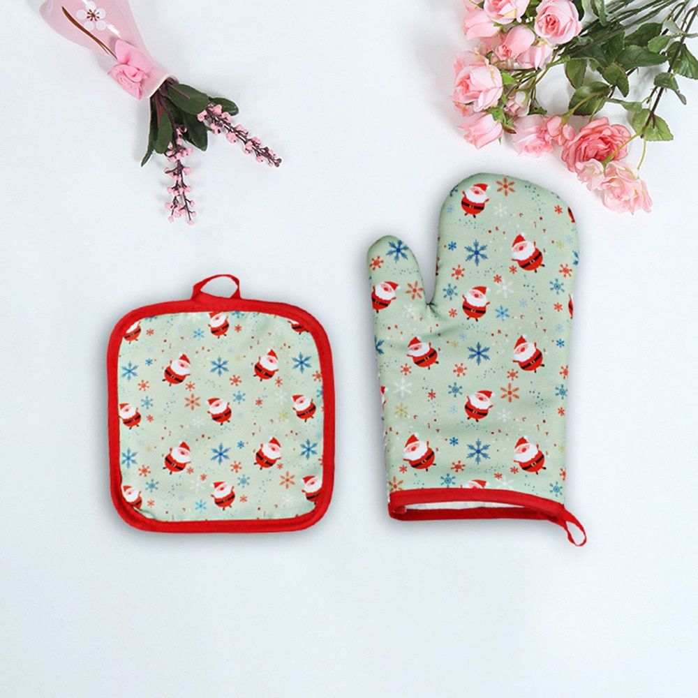 Juego de 2 guantes Anti-calor para hornear navideños, aislante para horno y microondas esterilla, suministro navideño, manoplas y estera para barbacoa, cocina casera: B