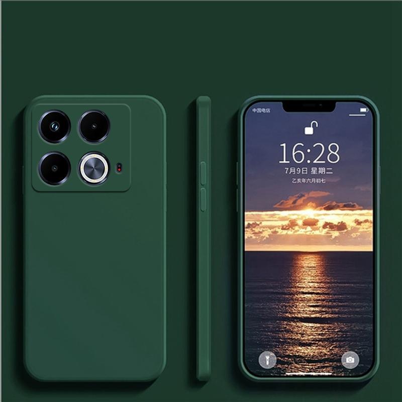 Pour Infinix Note 40 étui en Silicone liquide étui de protection uni Infinix Note 40 couverture TPU antichoc Infinix Note 40 Pro Pllus: Denim / Noir Vert
