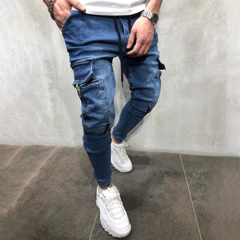 Jean homme avec poche pantalons décontractés jean pour homme vêtements Hip Hop sarouel jean homme pantalon de sport Joggers # w