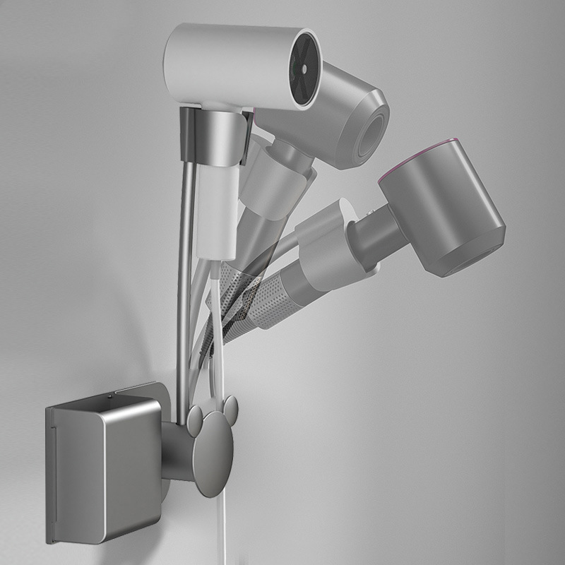 Hair Dryer Holder Bathroom Wall-mounted Hairdryer Storage Rack Free Hands Multifunction Adjustable Comb Hair Dryer Organizer