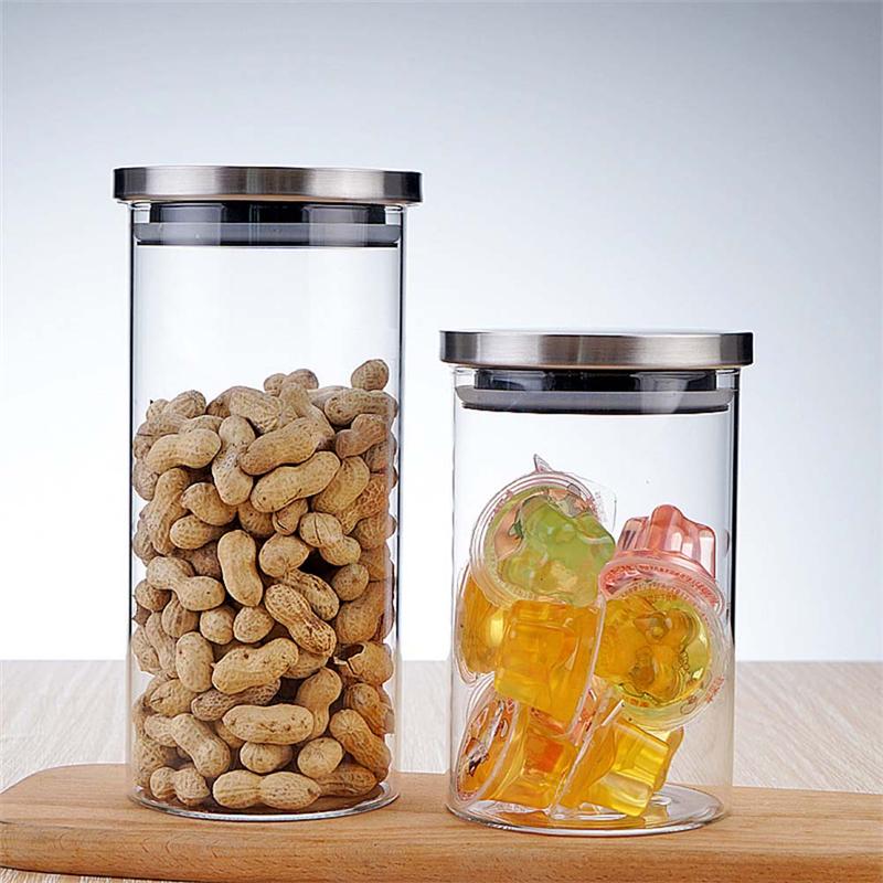 350ml/600ml/950ml/1200ml Glass Sealed Storage Can Moisture-proof Glass Storage Tank with Stainless Steel Lid