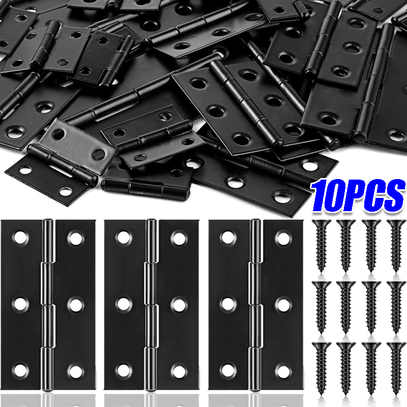 Schwarze Türscharniere, Stoßscharniere aus Edelstahl mit Schrauben, Schrank, Schublade, Möbelscharniere, Montageplatte, flache Befestigungshalterungen