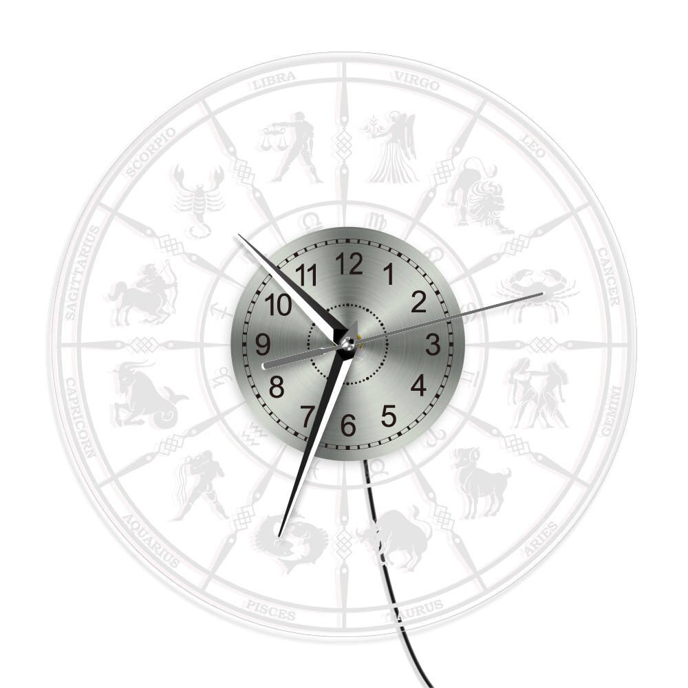 Horloge murale astrologique éclairée 12 signes du zodiaque | Décoration de maison, horloge acrylique, applique murale, de Constellation