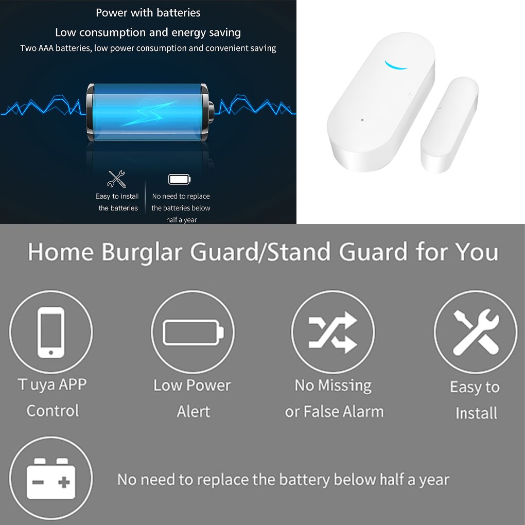Tuya Smart Wifi Deur Sensor Deur Open/Gesloten Detectoren Wifi Home Alarm Compatibel Met Alexa Google Home Tuya App