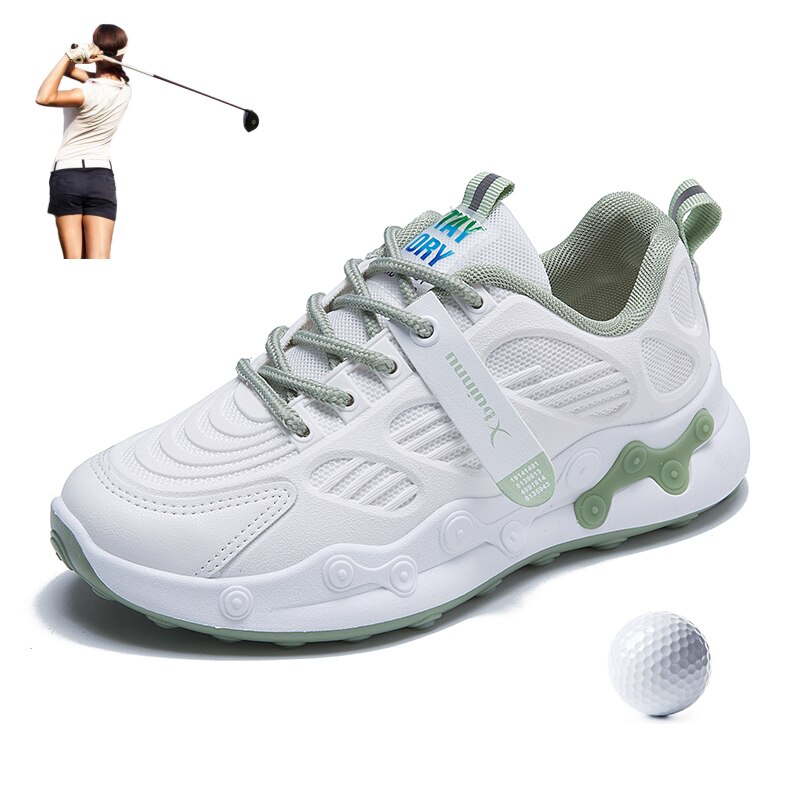 2020 golfskor för kvinnor bekväma golfsneakers dammärke sport sneakers tjej anti-halk golfskor träning: Vitgrön / 5.5