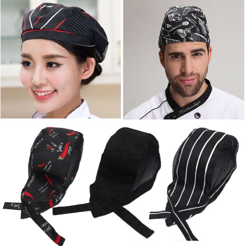 Malla de retales para hombre y mujer, Chef, cocinero de cocina de restaurante, sombreros de Ropa de Trabajo, Boina, Hotel, Bakey, camarero de café con tapa respirable
