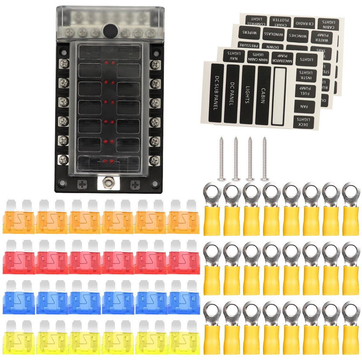 12-Way Fuse Box Set into 12-out with Indicator Light with Anode Exchange Line Row Rotatable Upper Cover