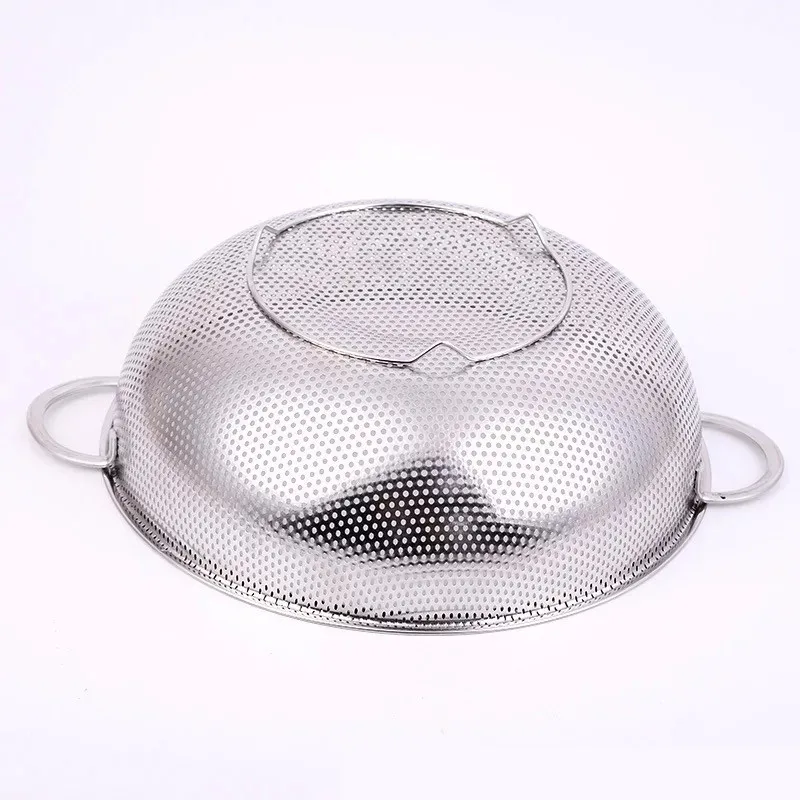 stainless steel round hole basket fruit drain rice Mesh Sifter Colander Strainer Sieve Rice Food Basket Cleaning Kitchen Clips