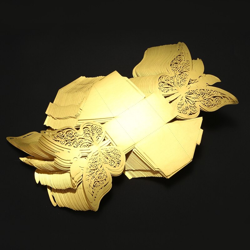 50 Stuks Vlinder Bruiloft Gunst Doos Snoep Box Geschenkdoos Bruiloft Gunsten Event Party Benodigdheden Bruiloft Decoratie (Golden)