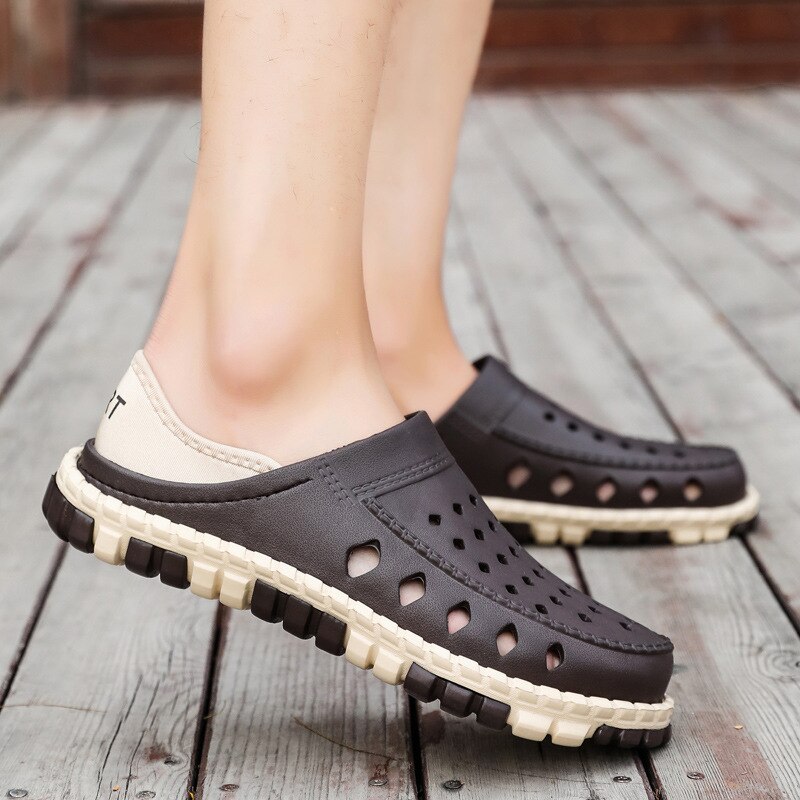 Plastic Sandalen Mannen Zomer Holie Schoenen Slip Op Half-Slippers Mannelijke Strand Schoenen Sandalen Flats licht