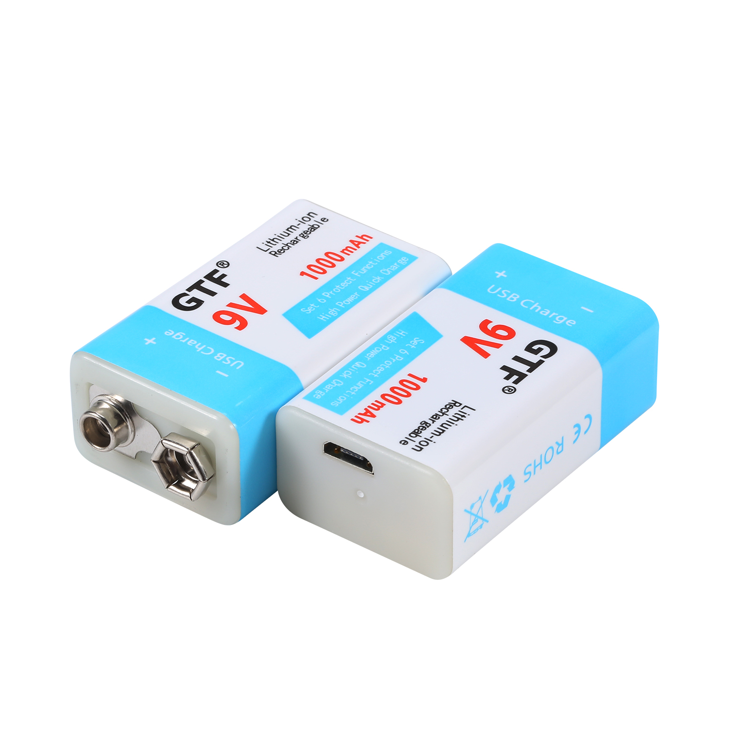 GTF 9V 500mAh USB charge Battery li-ion Rechargeable battery Micro 9 v USB for Multimeter Microphone Toy Remote Control KTV use: 2PC 1000mah