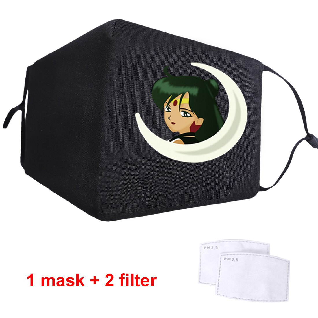 Sailor moon sød dejlig japan anime vaskbar anti-støv mund ansigtsmaske voksen sort anti-støv ansigtsbeskyttende muffel cover maske: 86001