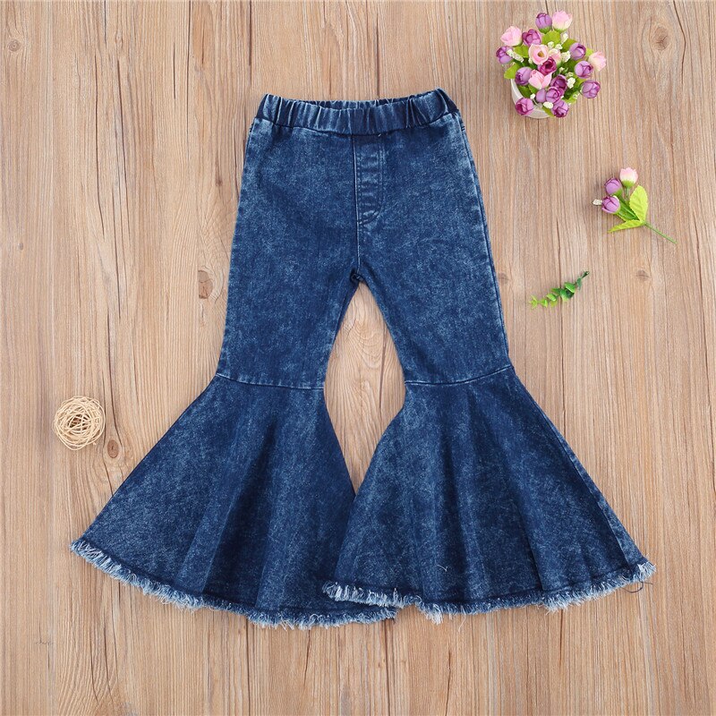 2-7y toddler baby girl flare bukser jeans blå klokkebunde elastiske højtaljede denimbukser forår efterår outfit