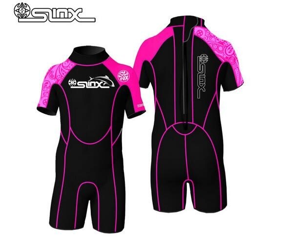 SLINX neoprene 2mm wetsuit for boy girl swimming wetsuit children diving suit shorty wetsuit kids surfing suit for child: girl pink / M