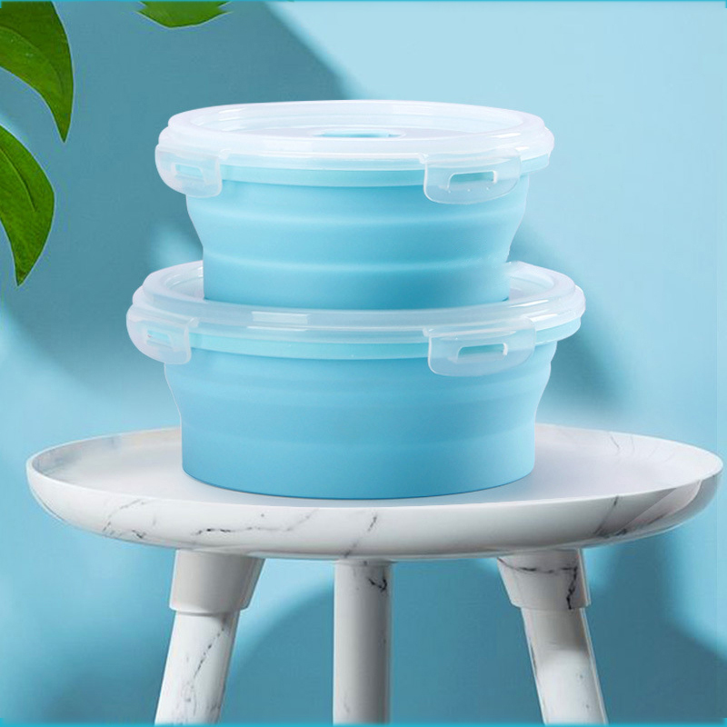 Folding Silicone Lunch Box Food Container Portable Round Microwave Safe Lunch Box Retractable Refrigerator LunchBox FDA R2047