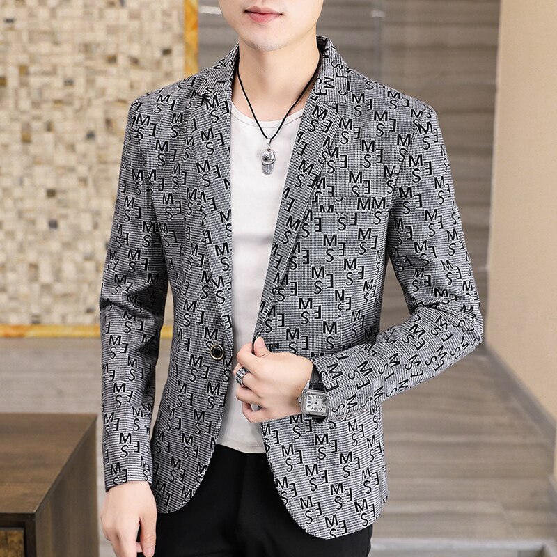 Full Print Blazers for Men Autumn Winter Casual Suit Jacket Slim Wedding Business Dress Coat Street Wear Social Blazer Masculino