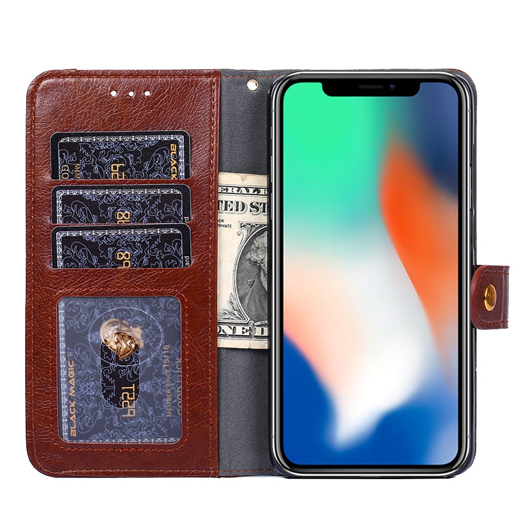 Luxe leren flipcase voor xiaomi redmi note 6 pro 6a portemonneehoesje met rits 6 muntvakje voor xiaomi redmi note 6 pro