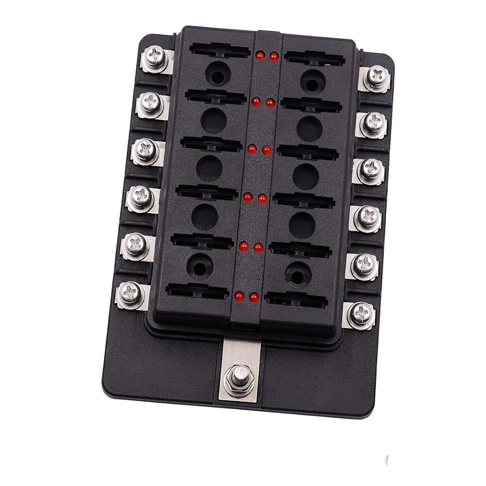 Car Boat Fuse Box Holder 12 Way Blade Fuse Box with LED Warning Light Kit fit for 12 V 24V