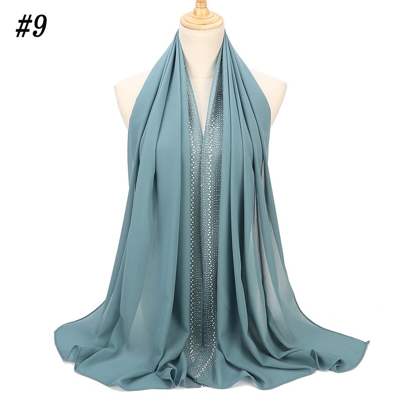 Bubbles Chiffon Scarf With Diamond Women Muslim Solid Color hijab Scarf Female Scarf Shawl Bead Wrap Muslim Hijabs