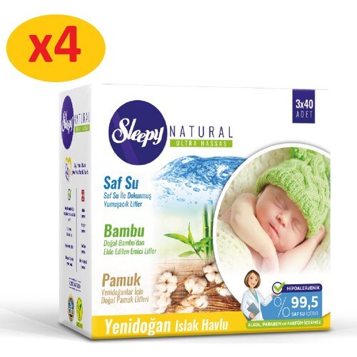 Sonolento natural recém-nascido molhado algodão toalha de bambu 4x(3x40) (480 folhas)