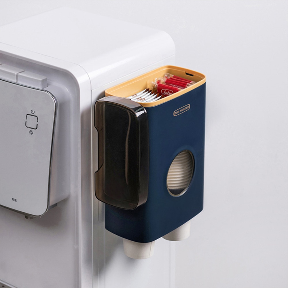 Practical Paper Cup Rack Disposable Cup Dispenser Automatic Water Cup Holder for Home Office Restaurant (Dark Blue)