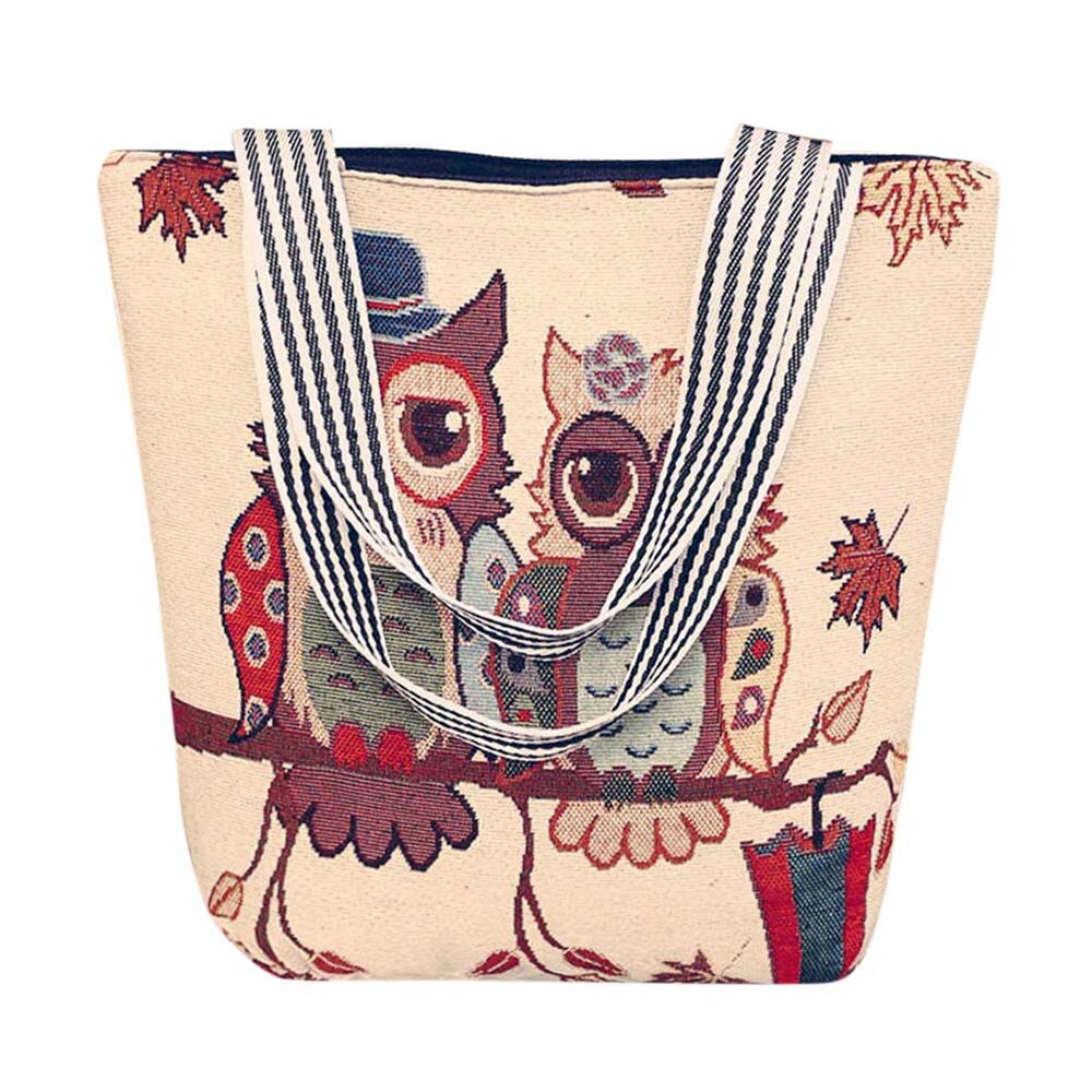 Large Capacity Canvas Cartoon Owl Satchel Tote Shoulder Bags For Women Casual Wild Handbag For Birthday bolso mujer: C