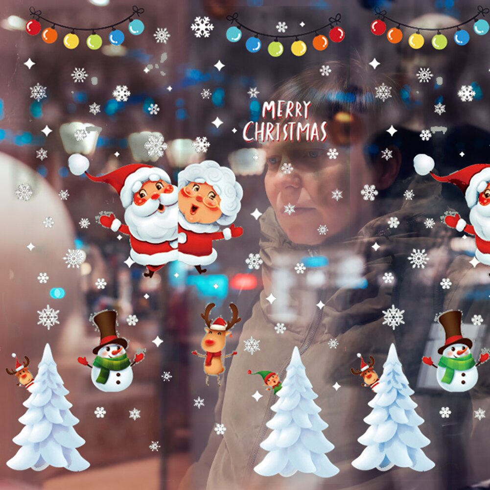 Christmas Wall Stickers Santa Claus Merry Christmas 26 Alphabet Little Mouse PVC Removable Window Decals Home Decor