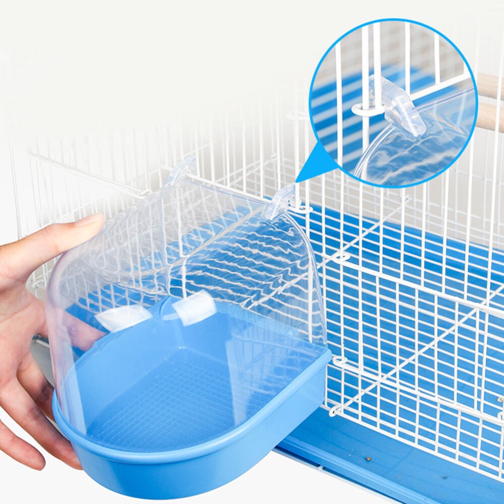 1pc Caged Bird Bath Multi Cage Bird Bath Covered for Small Brids Canary Budgies Parrot (Light Blue)