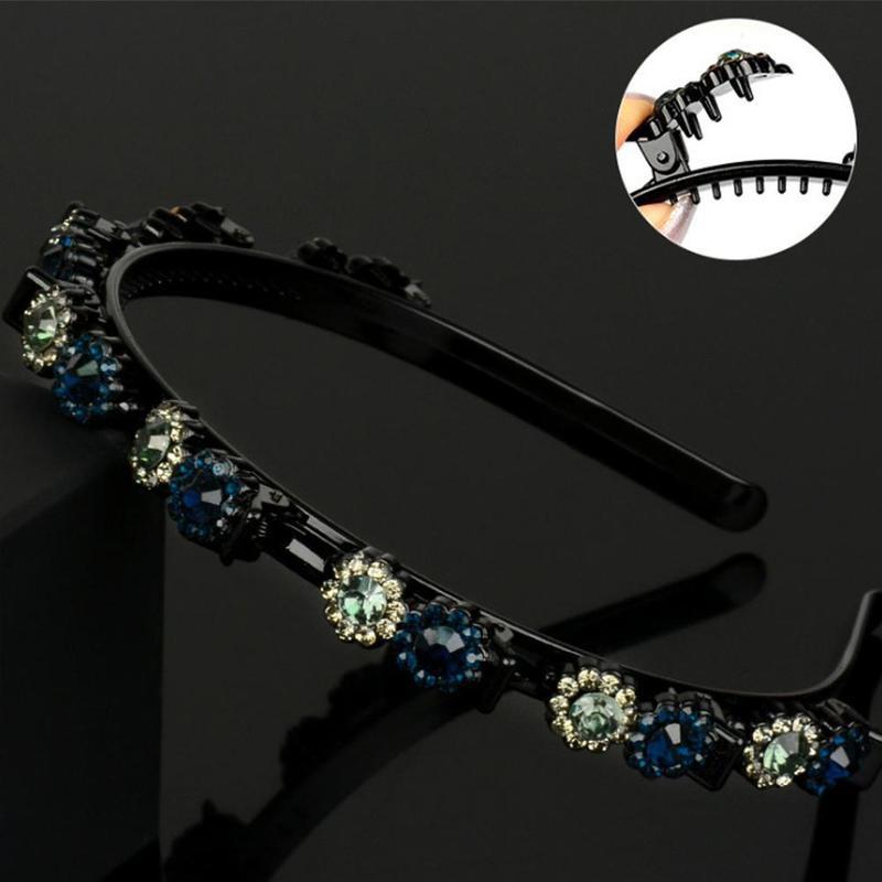 1 stücke Stirnband Strass Stirnband Frauen Haar Bands Band Krallen Clips Doppel Pony Frisur Haarnadel Haar Clip Zubehör: Blau