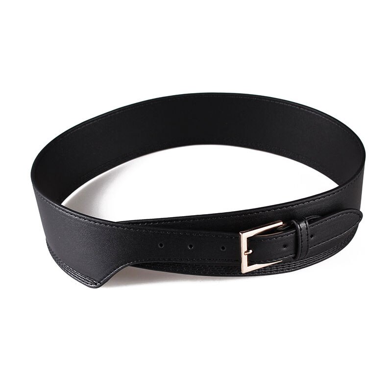104cm pu læder bredt bælte unisex ensfarvet krop korset talje bælte guld pin spænde luksus jeans kjole dekorative linning: Sort