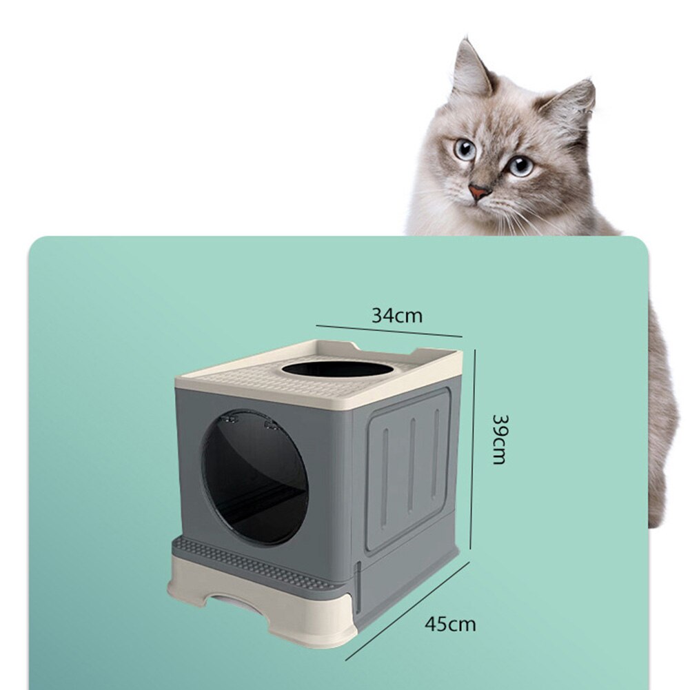 Top Exit Cat Litter Box with Lid Folding Large Enough Kitty Litter Boxes, Front Enter Tray Toilet Including Pet Litter Scoop