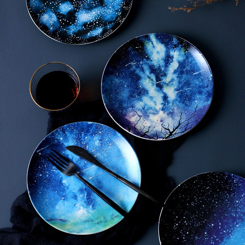 Piatto di ceramica Piatto Pranzo Vassoio Stellato Osso Piatto di Porcellana dipinta A mano Creativo Assiette Porcelaine Da Tavola Platos 8 pollici 1pz